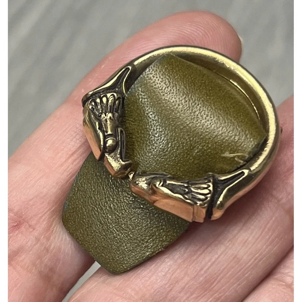 MCM Hickok Olive Green Leather & Gold‎ Tone Cufflinks Double Headed Eagles